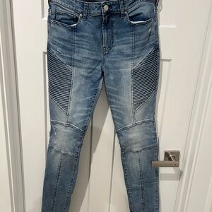 PacSun Blue Skinny Moto Jeans with Quilted Panels
